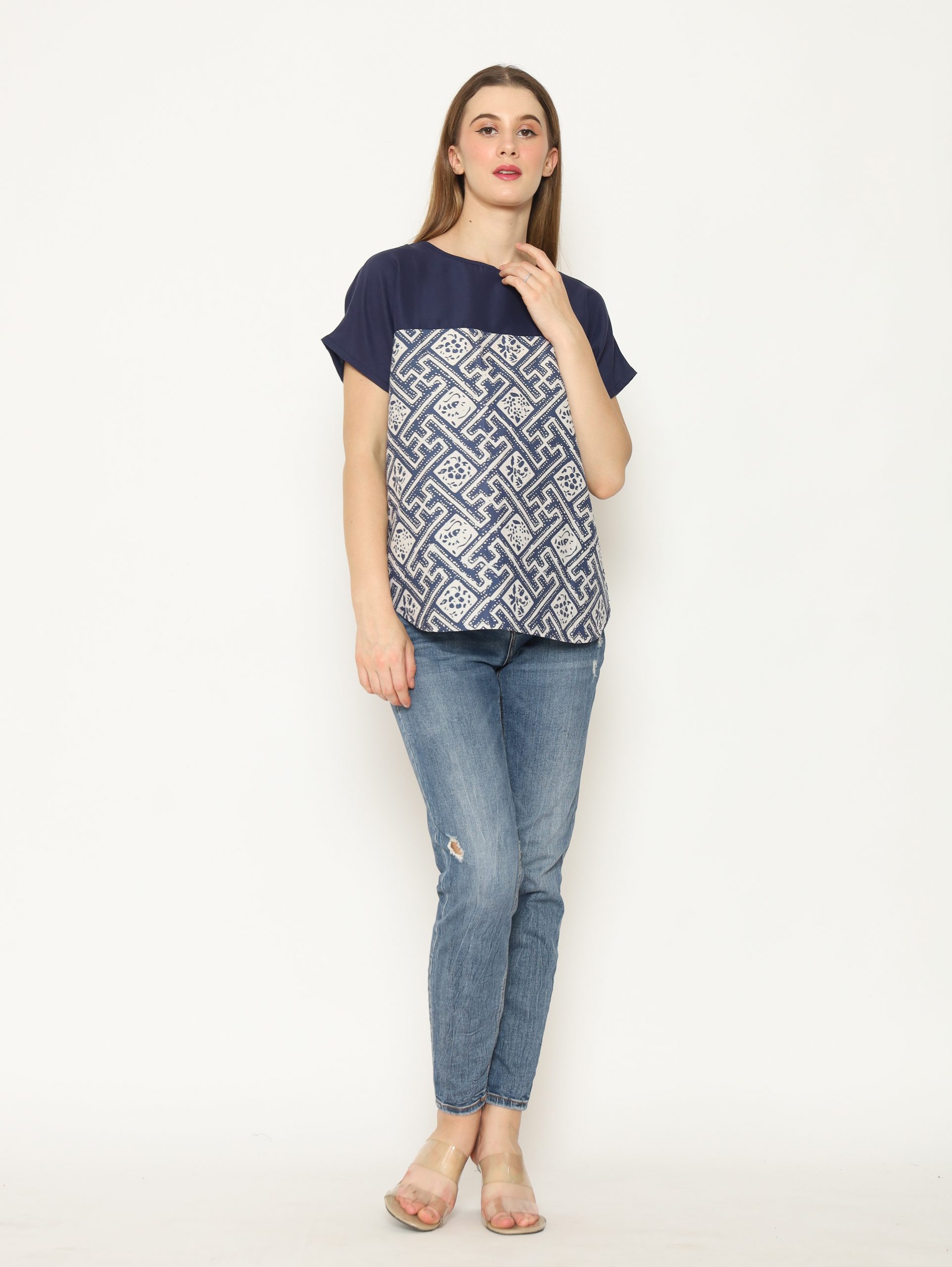 Forever Blouse Navy Grey - Bhatara Batik