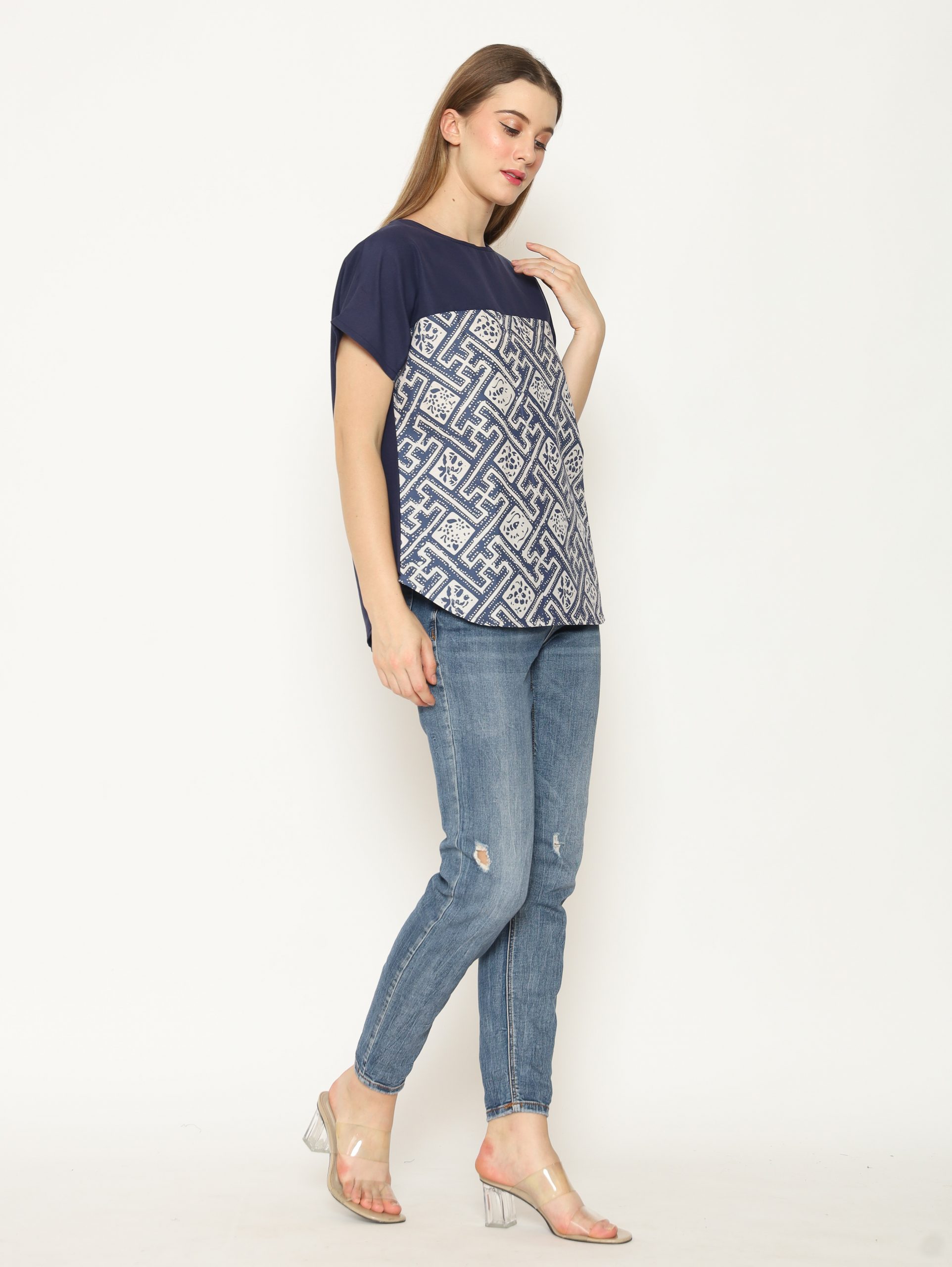 Forever Blouse Navy Grey - Bhatara Batik