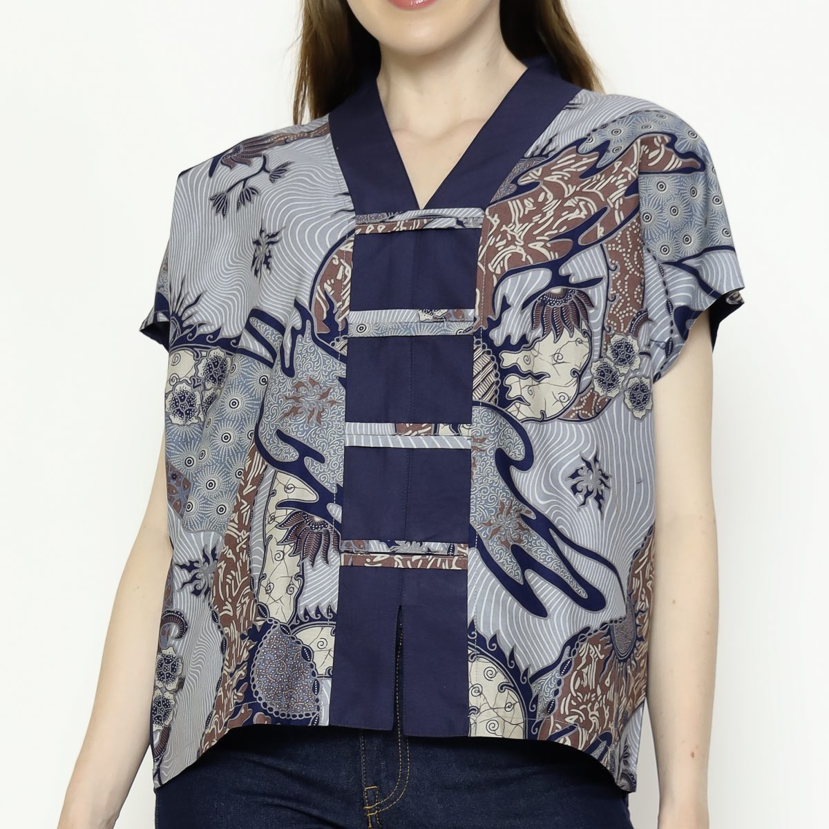 Olivia Blouse Grey Navy - Image 2