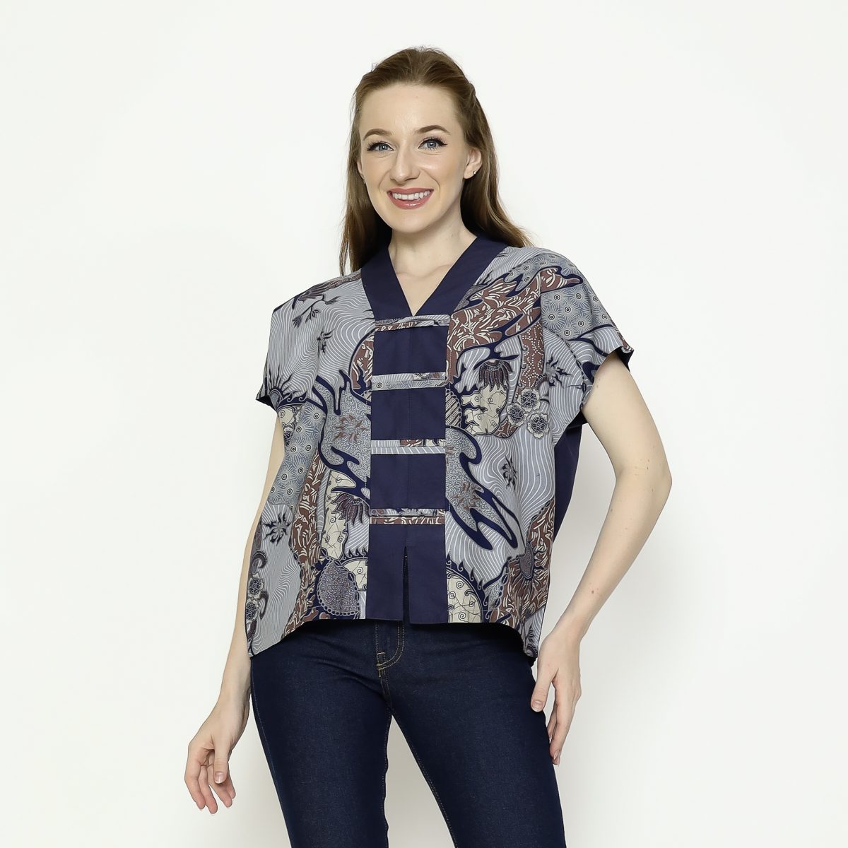 Olivia Blouse Grey Navy