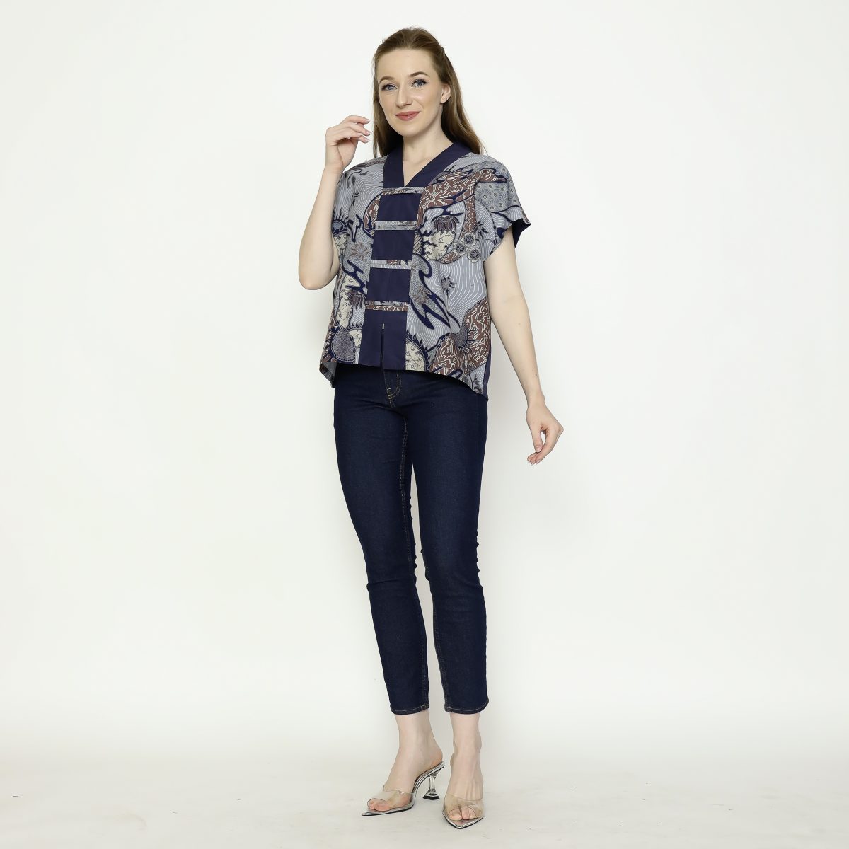 Olivia Blouse Grey Navy - Image 8