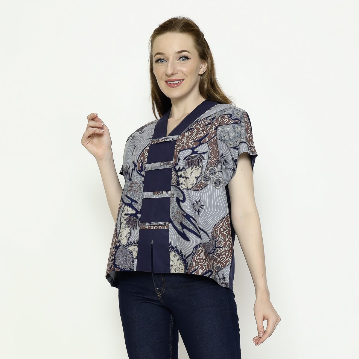 Olivia Blouse Grey Navy - Image 3