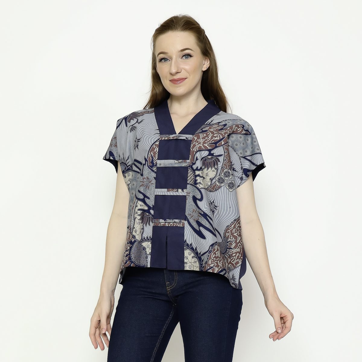 Olivia Blouse Grey Navy - Image 4