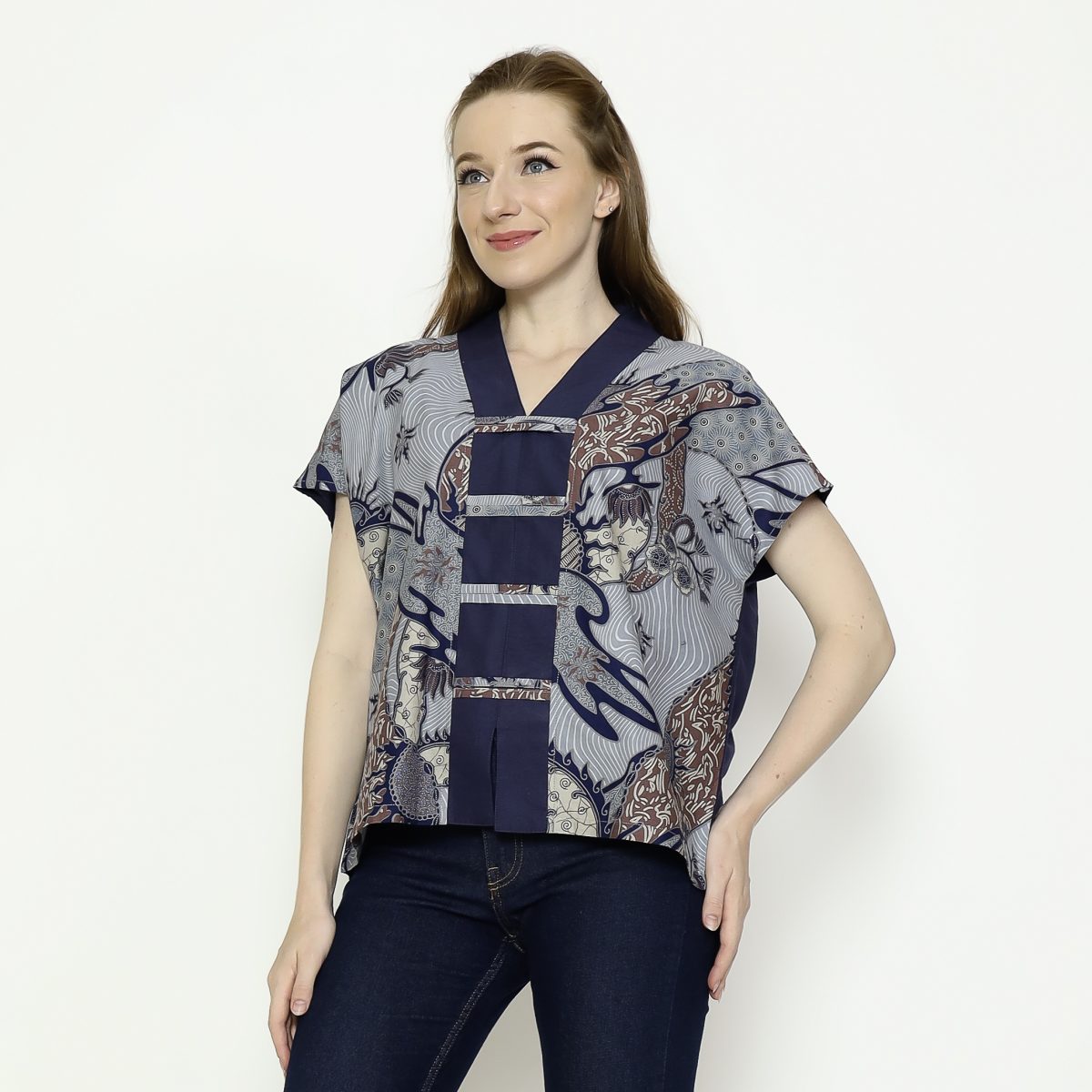 Olivia Blouse Grey Navy - Image 5