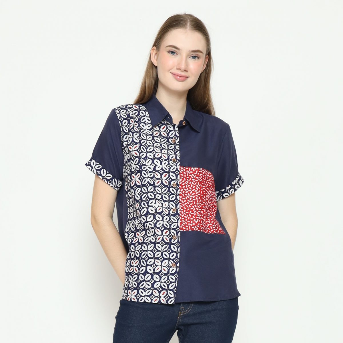 Khristie Shirt Navy Red