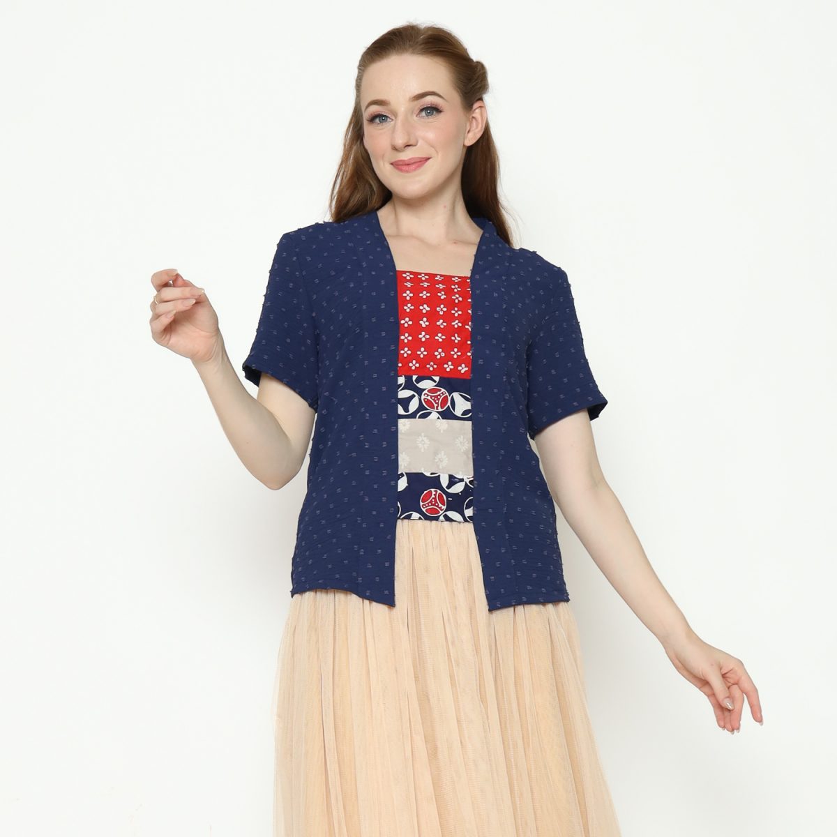 Cerita Blouse Navy Red